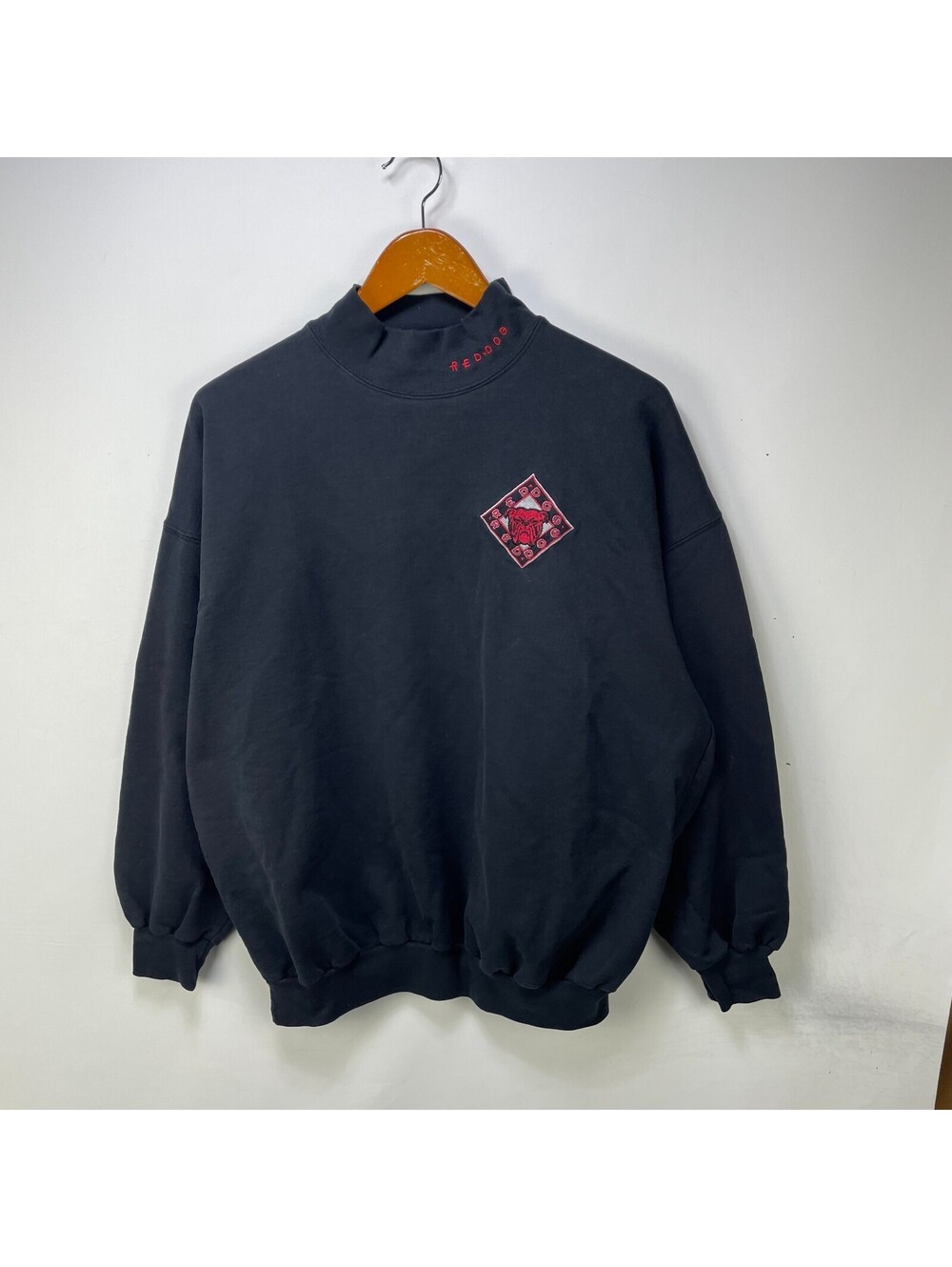 Vintage Red Dog Bull Dog Embroidered Mock Neck Sweatshirt L